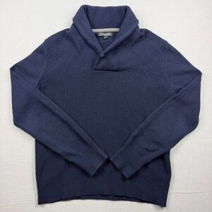 Banana Republic Mens M Italian Yarn Merino Wool Shawl Collar Navy Ribbed Sweater